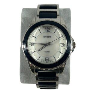 Chicos Mens Watch Black Silver Tone Stainless Steel 40mm Wristwatch READ